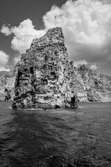 View of the rocks cliffs of the Aeolian Island, group of small volcanic islands, located in the...