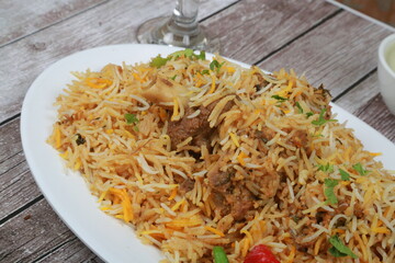 Mutton Biryani with Sauce North Indian Food 