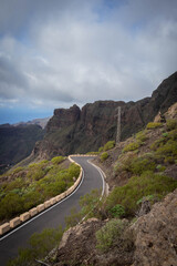
mountain serpentine with motorbikes in the green mountains of tenerife