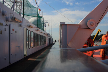 Staying fit on jogging, walking or running track on classic cruiseship or cruise ship liner
