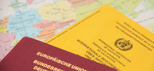 Vaccination Certificate, Passport and world map