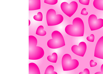 Romantic pink  hearts on white background seamless pattern. Vector illustration.