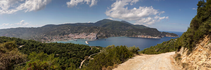 Panoramic view of the port of Skopelos (Northern Sporades, Greece)