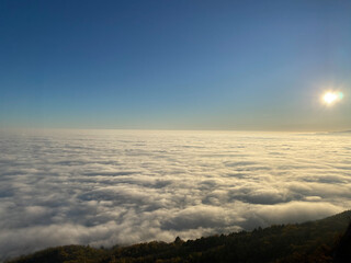 Kalnik mountain in Prigorje, Croatia (near Križevci city). The view from the top of the mountain, above the clouds.