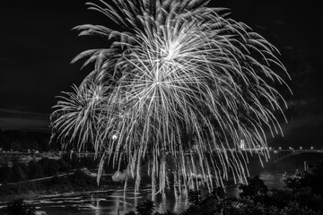 Fireworks on Niagara falls on a summer night