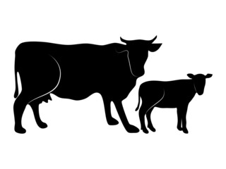 Black silhouette cow isolated on white background. vector illustration