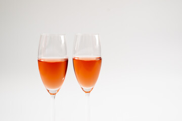 Happy Valentine`s Day, there are two glasses of rose wine
