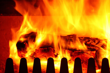Blazing fire place on a cold evening