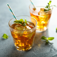 Traditional homemade ice tea with mint