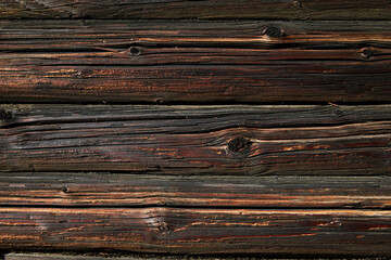 Wood texture, wooden background. Old wooden logs with cracks and scratches
