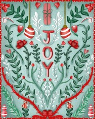 Christmas illustration with branches in a blue background.
