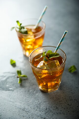 Traditional homemade ice tea with mint