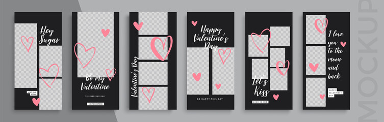 Editable Valentines Day stories vector template for social media. Instagram Stories