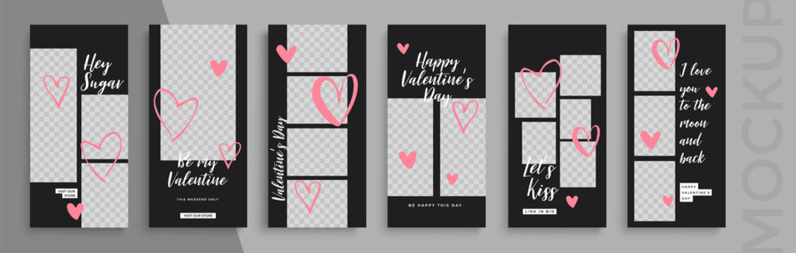 Editable Valentines Day Stories Vector Template For Social Media. Instagram Stories