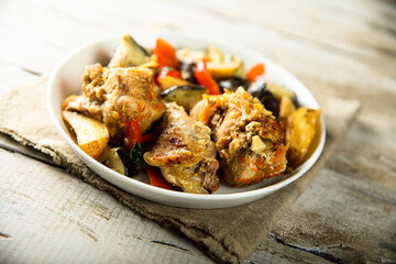 Homemade rabbit roast with vegetables