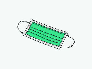Medical mask or surgical mask, Dentist mask, that protects airborne diseases, viruses. Coronavirus. Defence from air pollution. illustration, Vector, isolated on white background. doodle art. 