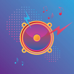 Colorful trendy electronic music design - speaker and notes