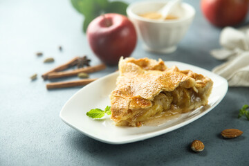 Traditional homemade apple pie with cinnamon