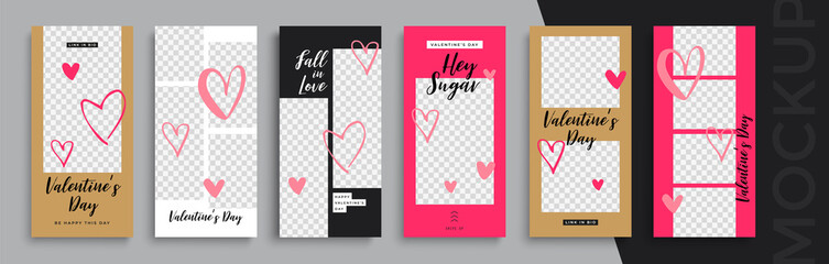 Editable Valentines Day stories vector template for social media. Instagram Stories