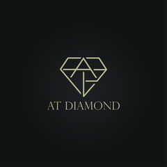 Letter AT Diamond Vector set of diamond design elements - cutting samples. Gemstone. Fashion jewelry. stock illustration.