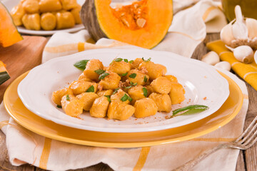Pumpkin gnocchi with grated amaretti cookies. 