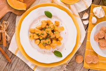 Pumpkin gnocchi with grated amaretti cookies. 