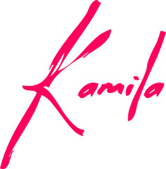 Female Name "Kamila. "in Beautiful Cursive Calligraphy Dork Pink Color Text 
