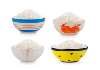 Cooked  Rice in ceramic  bowl on white