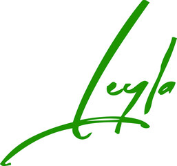 "Leyla " Female Name in Beautiful Typography Green Color Text 