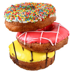 Donuts in multicolored glaze isolated on white background.