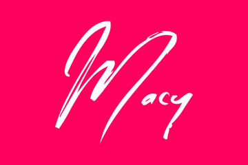 Macy-Female Name Brush Calligraphy White Color Text On Dork Pink Background
