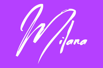  Milana Female Name Brush Typography White Color Text On Purple Background