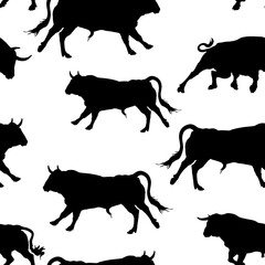 seamless background , isolated images  silhouettes of bulls on a white and  colored background