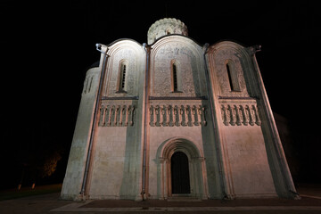 Church architecture of the city of Vladimir in Russia at night.