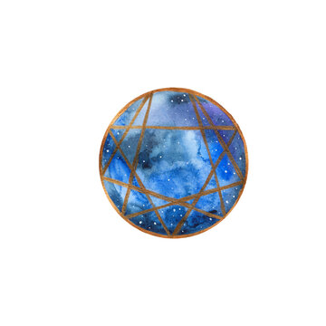 Watercolor enneagram icon blue illustration. Enneagram of Personality. Sign, logo, pictogram, ring and typical structured figure. Blue gradient colored illustration on white background