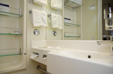 Bathroom on classic cruiseship or cruise ship liner