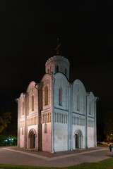 Church architecture of the city of Vladimir in Russia at night.