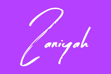 Zaniyah Female Name Brush Typography White Color Text On Purple Background