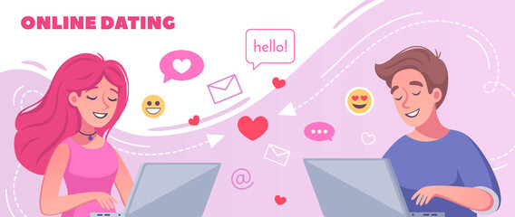 Virtual Dating Cartoon Composition