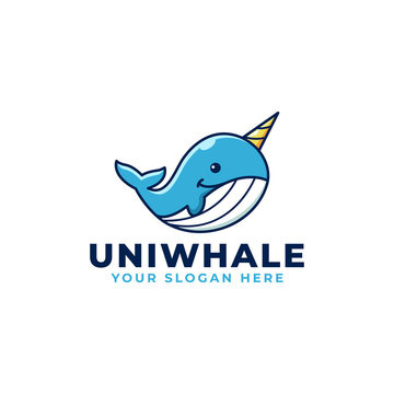 Cute Kawaii Unicorn Whale Playful Logo Mascot 