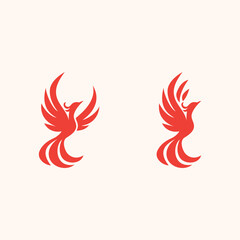 Phoenix flying fire bird vector abstract logo icon design template