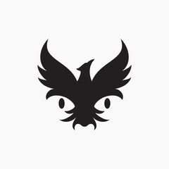 Fly black phoenix with wild animal face logo design