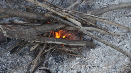 Bonfire in the taiga, the fire is getting hot