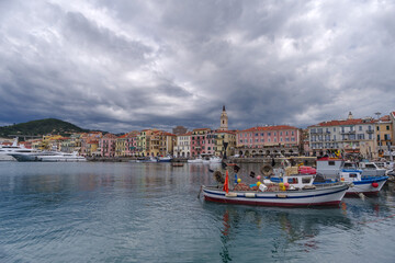Imperia coastal city in cloudy day, Italian Riviera