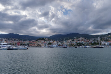 Fototapeta na wymiar Sanremo coastal city in cloudy day, Italian Riviera