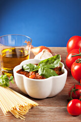 Rustic bolognese meat sauce. Typical Italian dish.