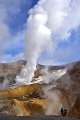 Steam-gas emissions in the crater of Mutnovsky volcano in Kamchatka