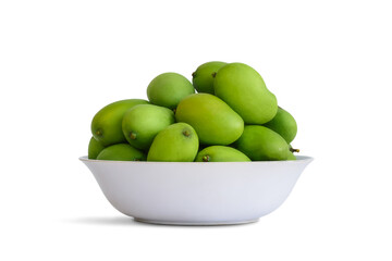 mangoes on white bowl isolated on white background