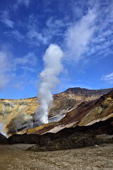Steam-gas emissions in the crater of Mutnovsky volcano in Kamchatka