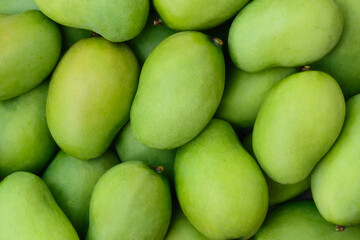 closeup view of pile of mangoes